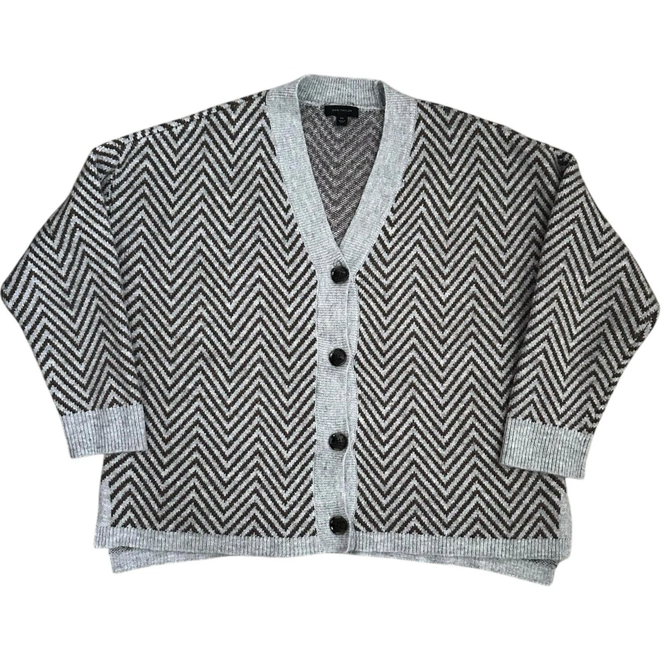 Cárdigan Suéter Ann Taylor Mujer XXL Chevron Tejido Marrón Gris De Gran Tamaño Acogedor  Foto 1 de 4