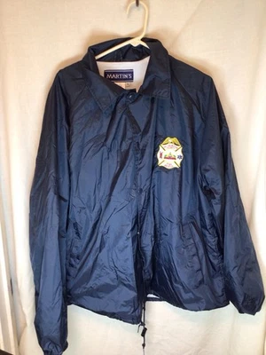 Martin Mens XL Navy Blue Firefighter Windbreaker Jacket EUC - Imagem 1 de 4