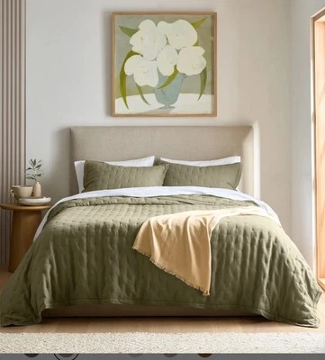 Quince Full Queen European Linen Dream Quilt Set Aloe Green NWT Open Box Read - Image 1 of 3