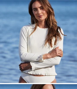 SUMMERSALT The Waterside Ruffle Rash Guard UPF 50+ WHITE SAND SIZE 18 NWT - Picture 1 of 8