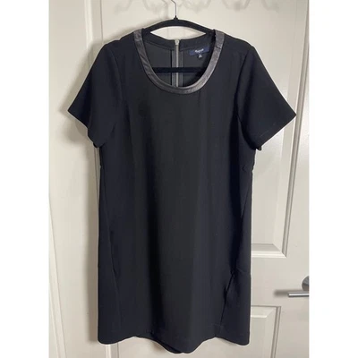 Vestido Madewell Negro Mediano Cuero Cuello Borde Manga Corta Carrera Elegante Cóctel Foto 1 de 4