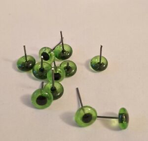 Green glass pin eyes, 5 pairs, great for taxidermy,  needle felting, toy making