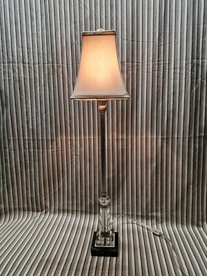 Dale Tiffany Crystal Buffet Lamp, Brushed Nickel and Fabric Shade - Image 1 of 4