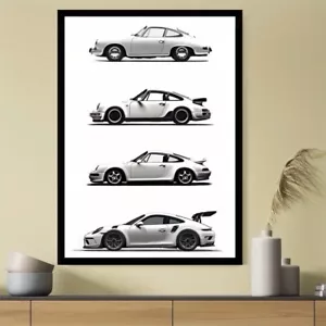 Porche Car Framed Canvas Art Black & White Picture Print Large 60cm x 40cm - Picture 1 of 5