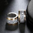 Women Ear 18k Gold/silver Crystals Huggie Clicker Thick Wide Stud Hoop Earrings