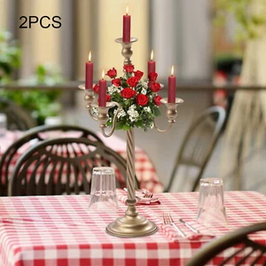 2 Pcs Gold Candelabra Candle Holder Centerpieces for Tables 5 Head Tall Candles - Picture 1 of 12