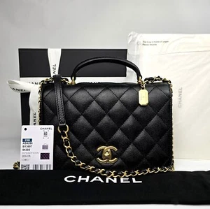 CHANEL 23B Mini Top Handle Flap Black Caviar Rectangular Shoulder Bag GHW - Picture 1 of 19