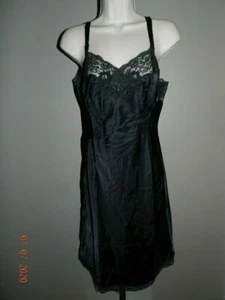 BARBIZON" ENCHANT" SATIN SYLFAIRE black MEGA-LACY VTG FULL SLIP 12 - Picture 1 of 4