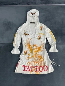 Vtg Ed Hardy Christian Audigier bodycon Rhinestone Sweater Dress Y2K Sz M - Picture 1 of 14