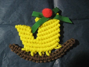 Vintage Handmade 1970’s Macrame Ornament Yellow Sleigh Brown Runners - Picture 1 of 5