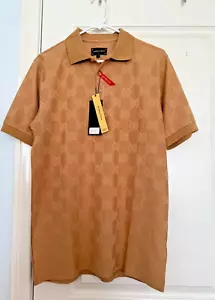 American Breed Polo Shirt Khaki luxury Pattern Cotton Stretch/Run Smaller Size L - Picture 1 of 7
