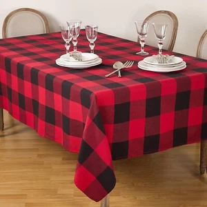Red and Black Rustic Buffalo Plaid Cotton Tablecloth – 70"X104" Rectangular - Picture 1 of 2