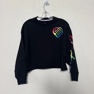 Justice Active Girls Long Sleeve Pull Over Crop Sweatshirt Black Size 10  - Picture 1 of 5