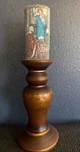 Avon Krippe Stumpenkerze mit 11" braunem Blumenmuster Stumpenkerzenhalter - Bild 1 von 6