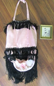 VINTAGE  PINK DANCE COSTUME W/ BLACK FRINGE & PHOTO / 26" CHEST / X S - Picture 1 of 7