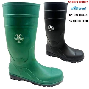 MENS WELLIES SAFETY STEEL TOE CAP WELLINGTONS WORK MUCKER RAIN BOOTS SIZE 6-13 U - Picture 1 of 7
