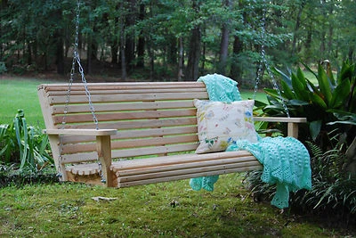 4ft Louisiana Cypress Wooden Roll Porch Swing with Hanging Hardware made in USA - Image 1 of 4