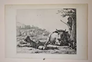 Karel Dujardin (1626-1678), Pastoral (Le Berger derriere l'Arbre) etching 1656 - Picture 1 of 3
