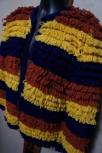 Handmade 6o's Vintage Loop Shag Strick Vintage Knopfleiste Pullover gestreift - Bild 1 von 12