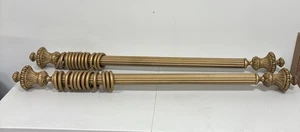 Ornate Vintage Wooden Curtain Rods With Finials Set of 2, 47” - Picture 1 of 8
