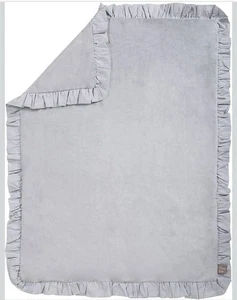 Trend Lab Dove Gray Receiving Blanket-Ruffle Stripe Trimmed 30 In X 40 In - Picture 1 of 5