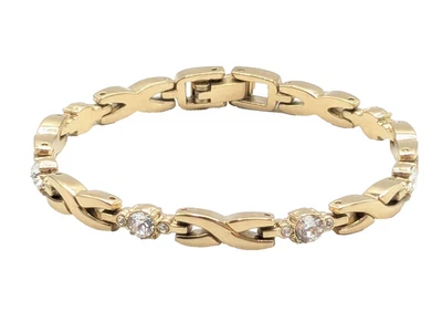 Pulsera Tenis XO Vintage Anne Klein Tono Dorado Cristales Foto 1 de 4