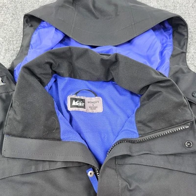 REI Women's Hooded Rain Coat Jacket Black Lightweight Outdoor Travel Element E1 - Image 1 of 4