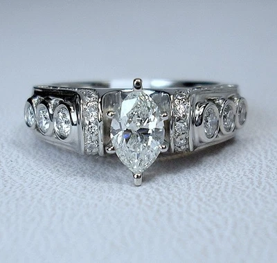 0.60 ct Marquise GIA H/VS-1 1.11 ctw Natural Diamonds 14KW Ring Was $4,495 Video - Image 1 of 4