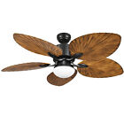 52" Tropical Palm Reversible Ceiling Fan with LED Light and Remote Control Black