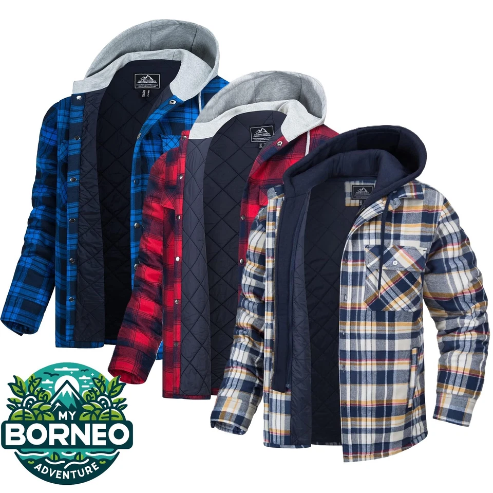 Lumberjack Jacket Shirt Mens Padded Plaid Flannel Sweatshirt | Quilted Lined - Image 1 of 4