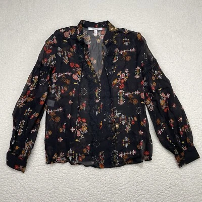 Blusa DEREK LAM 10 CROSBY Floral Seda Encaje Borde Corbata Manga Larga Talla 2 Top Foto 1 de 4