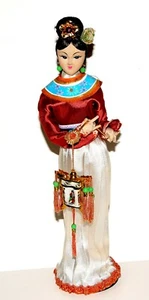 Vintage Asian Doll Silk Face Traditional Dress Purse Tassels and Metal 10 1/2" - Picture 1 of 9