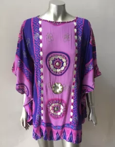 Embellished caftan Blouson Top Shirt Purple Gauze Festival party Blouse India S - Picture 1 of 5