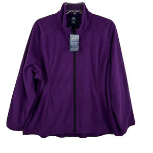 Lands End Womens Purple Full Zip Fleece Jacket 2X Mock Neck Lightweight