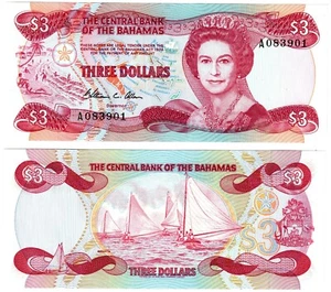1984 Bahamas Banknote P44 3 dollar  UNC - Picture 1 of 1