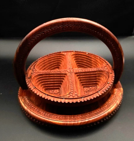 Beautiful Carved Wooden Collapsible 12 inch Basket Cover