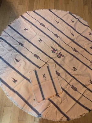 Vtg Table cloth Napkin Set Gautemalan with Birds Woven Cotton Round Roadrunner - Image 1 of 4