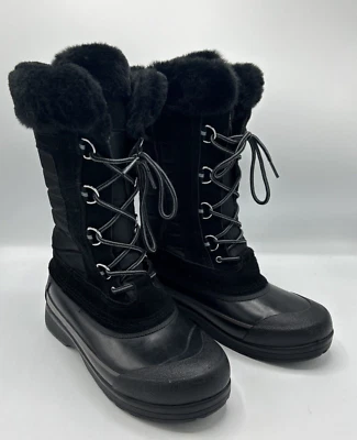 Botas de neve Lands End 520086 inverno femininas 8B panturrilha média preta camurça pele sintética zíper - Imagem 1 de 4