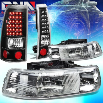 PARA 99-02 CHEVY SILVERADO CROMO CRISTAL FARO+ESQUINA+LÁMPARA TRASERA LED NEGRA Foto 1 de 4
