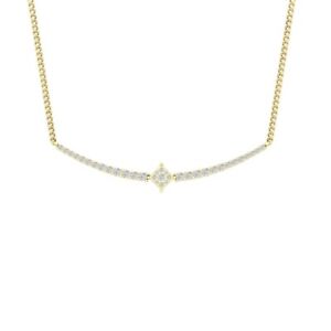 10K Yellow Gold Diamond Curved Bar Pendant with Silver Chain 1/2ct, 18", 2.28g