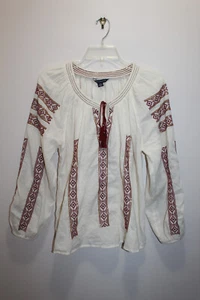 BLUSA MUJER AMERICAN EAGLE OUTFITTERS CUELLO LAZADO 100% ALGODÓN BORDADA TALLA L - Imagen 1 de 6