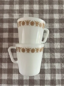 Vintage Pyrex 1410 Butterfly Gold Milk Glass Coffee Mug Cup Set Of Two Glassware - Picture 1 of 3