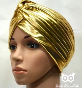 Fascia hijab berretto turbante oro argento scintillante fascia fascia avvolgente capelli lisci chemio - Foto 1 di 4