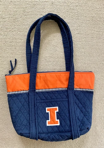 Vintage University of Illinois Illini Blue Orange Zipped Quilted Tote Travel Bag Cover