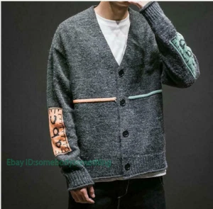 Para hombre Cárdigan Abrigo de Cachemira Cuello en V Suéter Mangas Largas Informal Empalme Coreano - Imagen 1 de 15