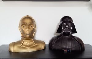 Vintage Star Wars C-3PO & Darth Vader Money Savings Bank 1994 Statue Bust