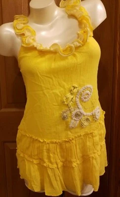 Blusa Lulumari Amarilla con Volantes Sin Mangas Gausey En Capas Reuniones Misses S Nueva con Etiquetas Foto 1 de 4