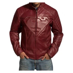Mens Red Leather Superman Jacket Size Medium/Large - Picture 1 of 2