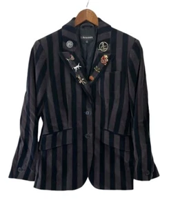 EUC J. Peterman Size 12 Women’s Velvet Blazer Striped Jacket w Decorative Pins - Picture 1 of 3