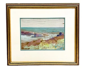 Frederick Lincoln Stoddard 1861-1940 pintura gouache enmarcada costa con figura - Imagen 1 de 5